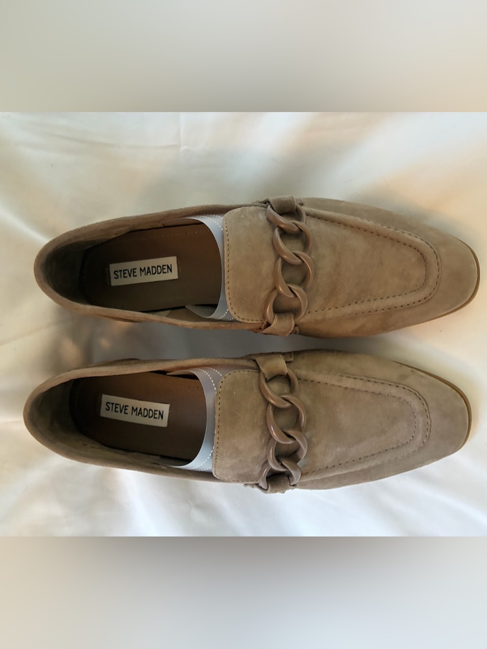 Steve Madden Taupe Suede Chain-Detail Slip-On Loafers size 9